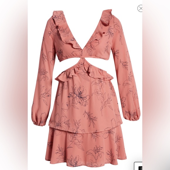 Open Edit Dresses & Skirts - OPEN EDIT pink floral Cutout Long Sleeve Minidress size XS NWT
